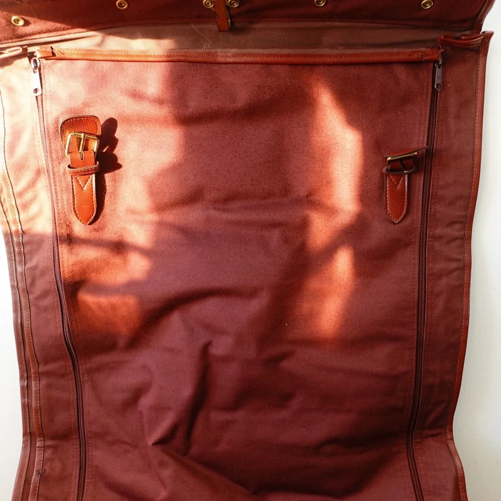 80s VINTAGE Polo Ralph Lauren Garment Bag Canvas Pony Logo Travel Opti Burgundy